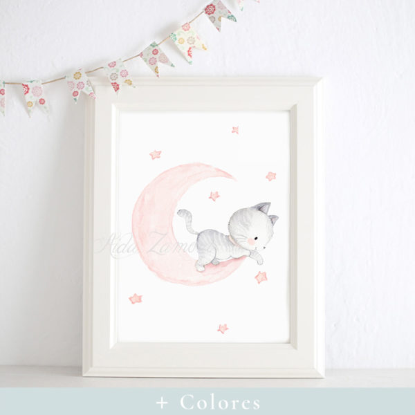 Cuadro infantil Gatito en la Luna