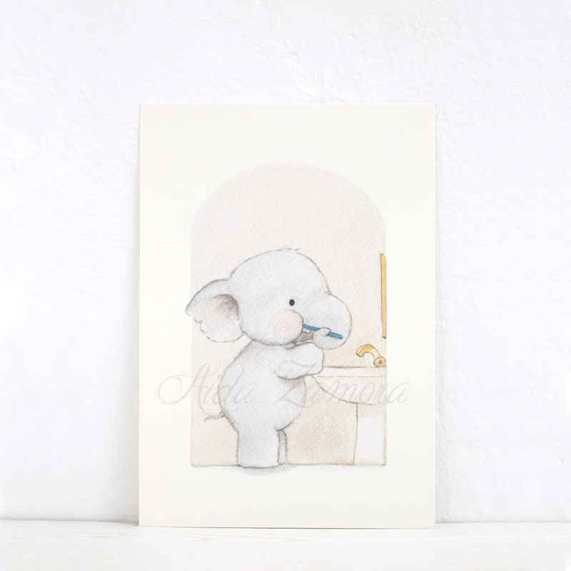 Set de tres láminas infantiles Un Elefante en mi Baño - Aida Zamora