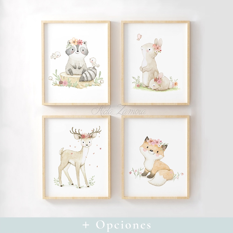 Set de cuatro láminas infantiles Animales del Bosque - Aida Zamora