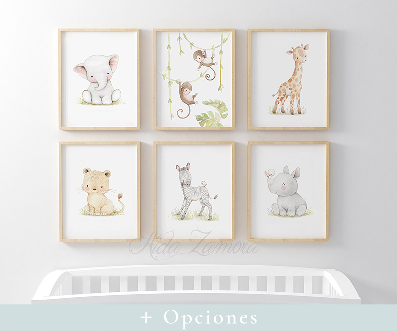 SET de 3 Láminas infantiles personalizadas, Cuadros decorativos, Decoración  para el bebé, Animales infantiles -  España