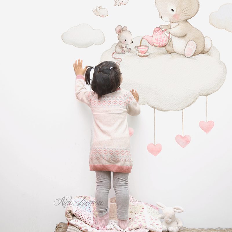 Vinilo infantil de tela Un Té en las Nubes 4