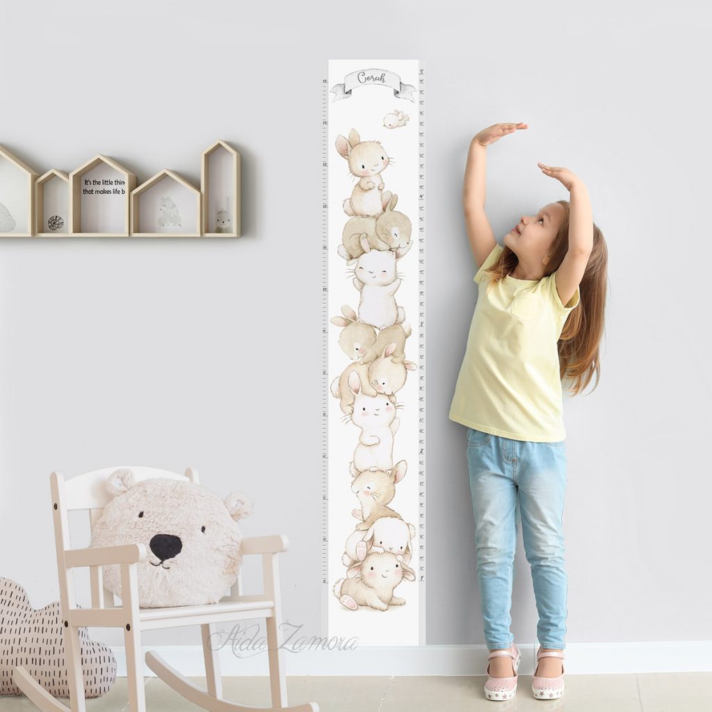 Medidor altura para niños adhesivo de pared conejito. Vinilos