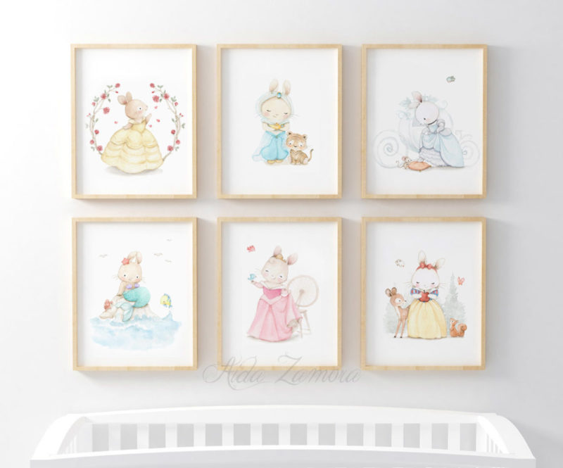 Set de seis láminas infantiles Princesas